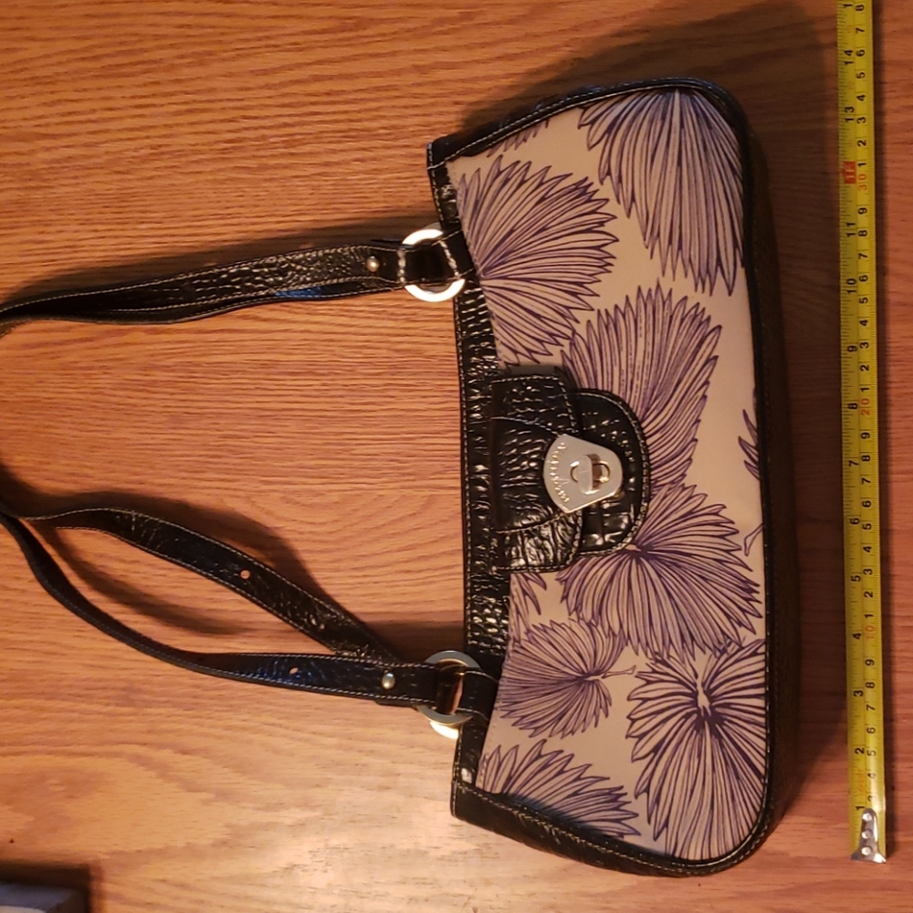 Leather and floral fabric shoulder bag